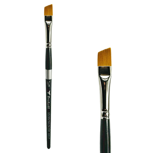 Trekell Golden Taklon Short Handle Artist brush, size 3/8" Angle, ideal for Watercolor, Oil, and Acrylic Painting