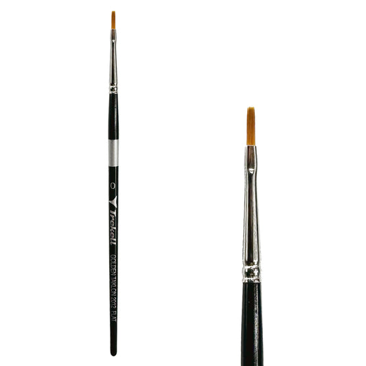Trekell Golden Taklon Short Handle Artist brush, size #0 Flat,  ideal for Watercolor, Oil, and Acrylic Painting