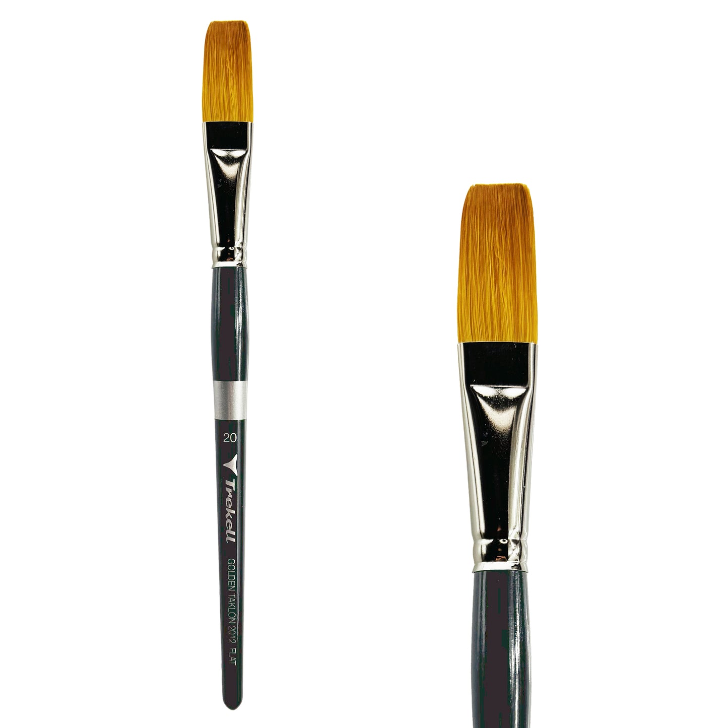 Trekell Golden Taklon Short Handle Artist brush, size #20 Flat,  ideal for Watercolor, Oil, and Acrylic Painting