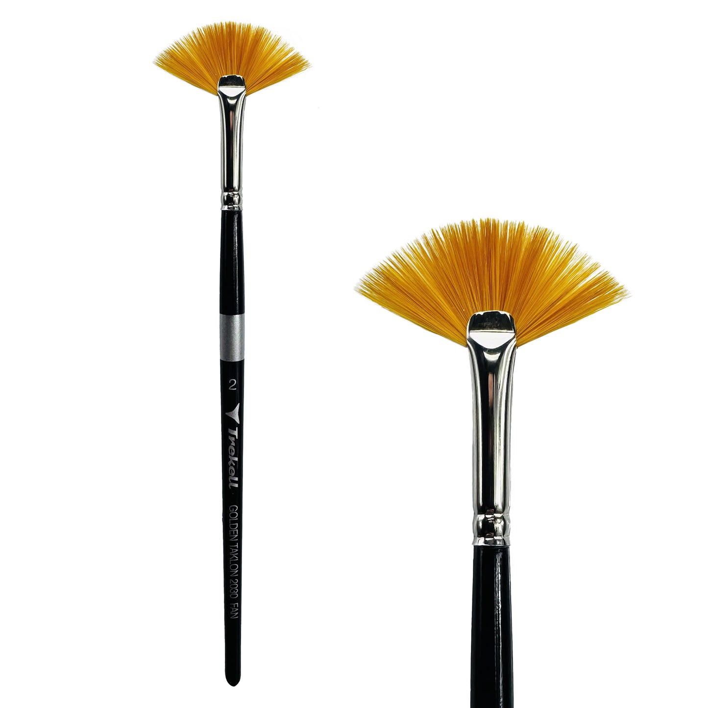Trekell Golden Taklon Short Handle Artist brush, size #2 Fan,  ideal for Watercolor, Oil, and Acrylic Painting