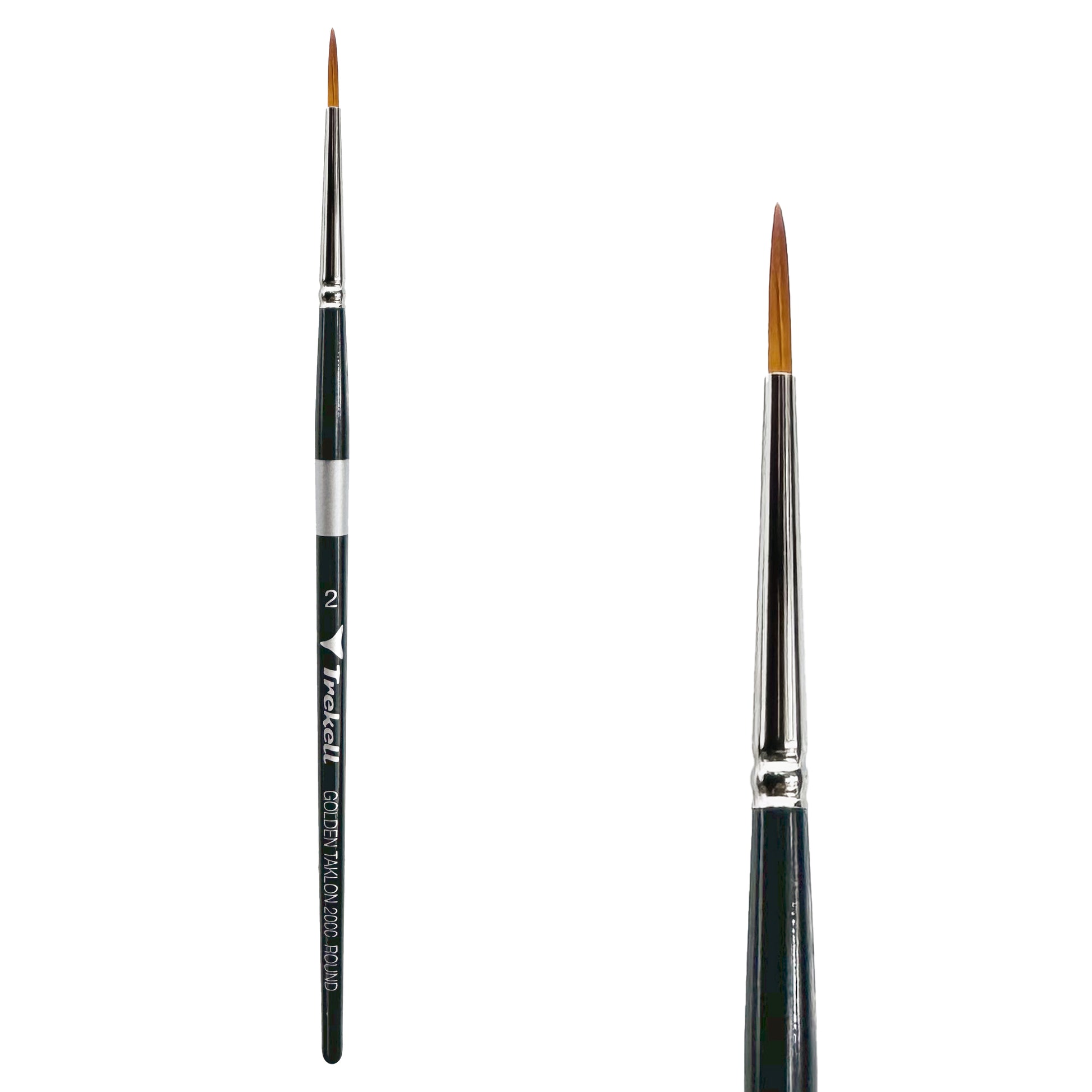 Trekell Golden Taklon Short Handle Artist brush, size #2 Round,  ideal for Watercolor, Oil, and Acrylic Painting