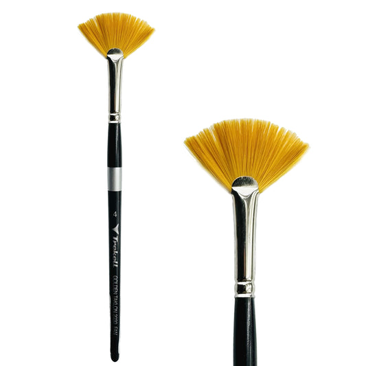 Trekell Golden Taklon Short Handle Artist brush, size #4 Fan,  ideal for Watercolor, Oil, and Acrylic Painting