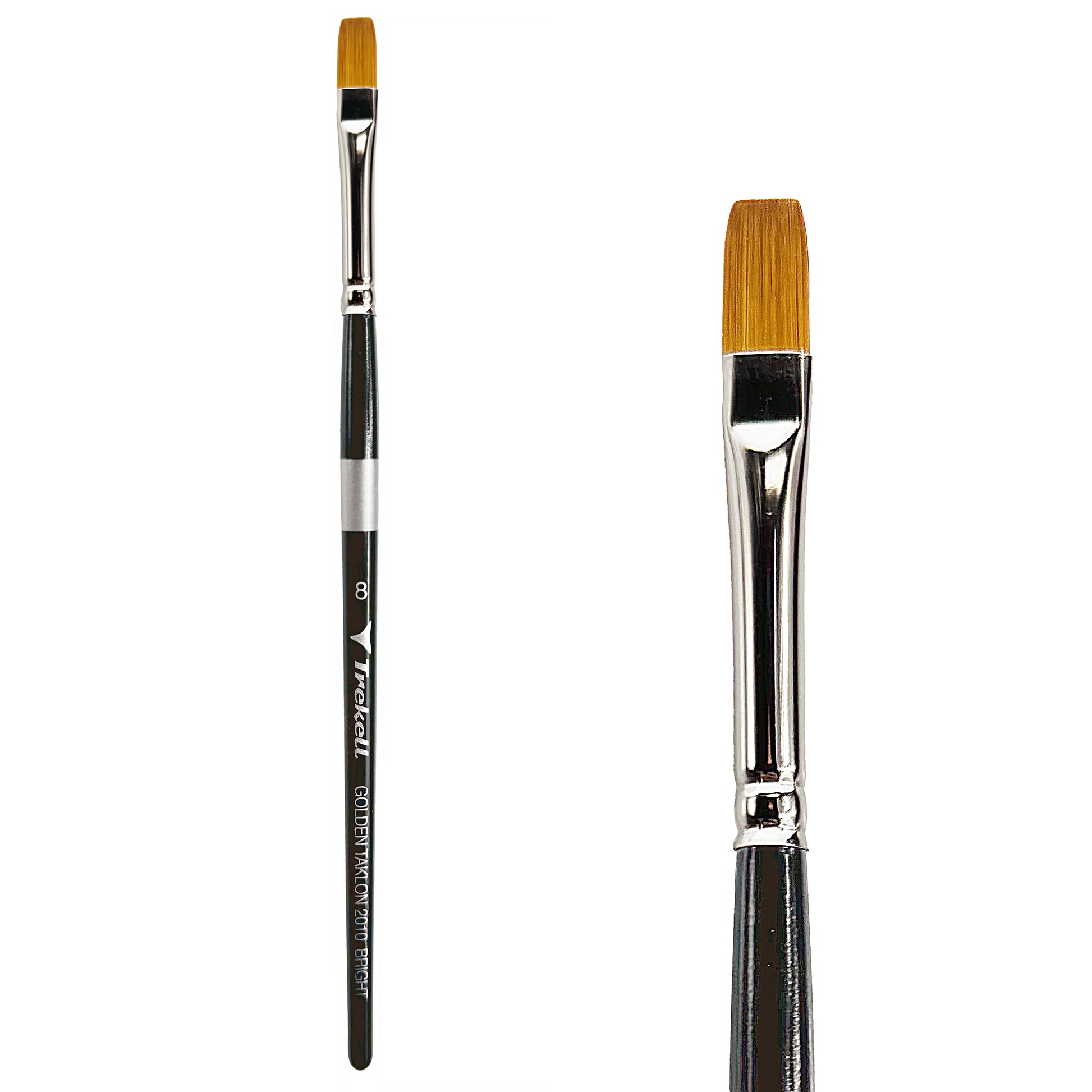 Trekell Golden Taklon Short Handle Artist brush, size #8 Bright,  ideal for Watercolor, Oil, and Acrylic Painting