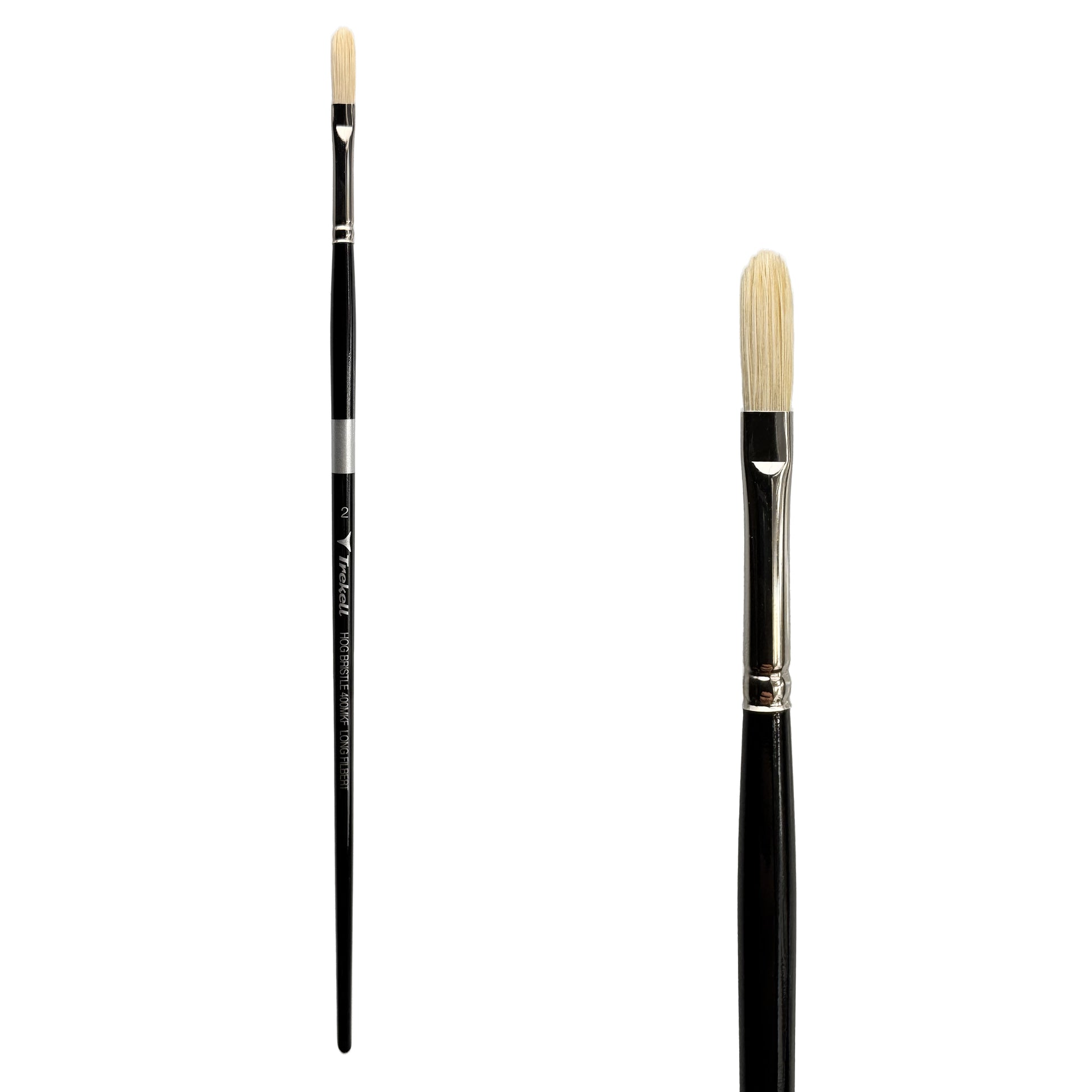 Trekell Hog Bristle Long Handle Artist Brush, size #2 Long Filbert, ideal for Oil and Acrylic Painting
