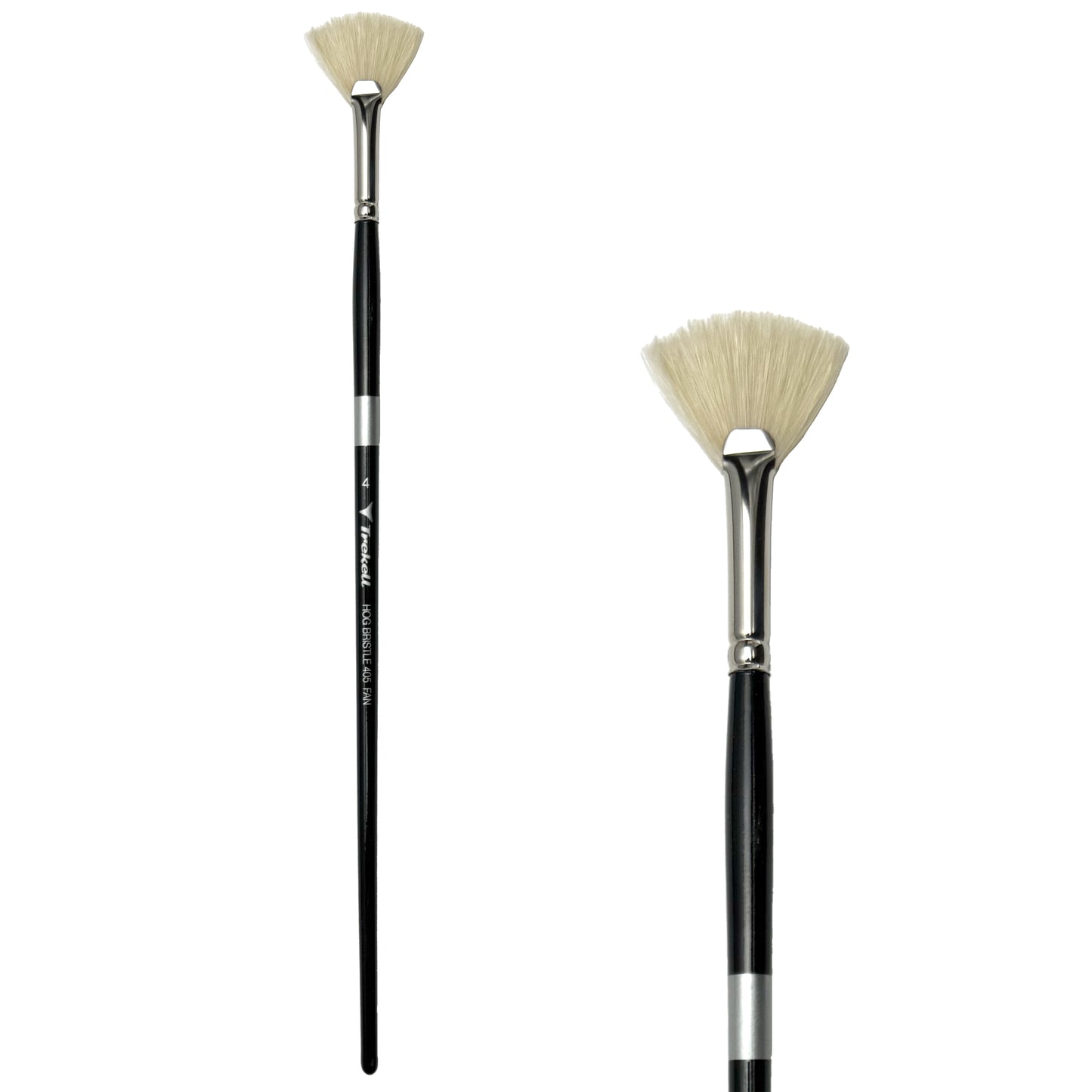 Trekell Hog Bristle #4 Fan Brush features durable Chungking bristles with flagged tips for strong paint pickup.