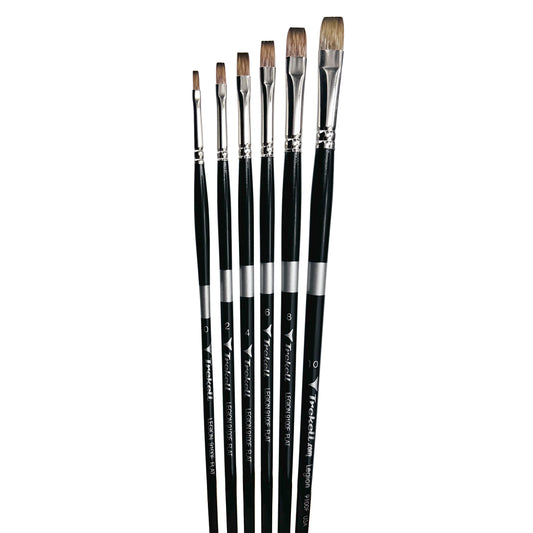 Trekell Legion Synthetic Mongoose Long Handle Artist Brush, Complete Set Flat, designed for oil and acrylic painting.