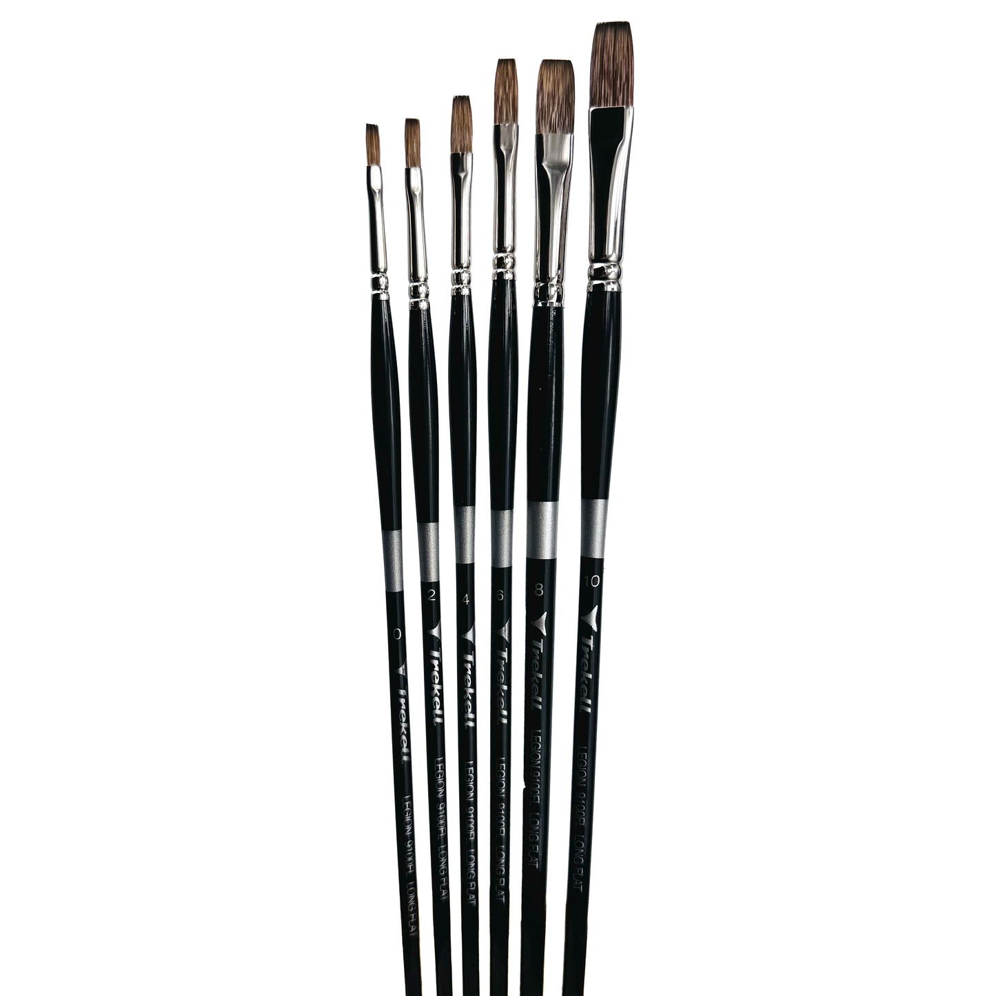 Trekell Legion Synthetic Mongoose Long Handle Artist Brush, Complete Set Long Flat, designed for oil and acrylic painting.