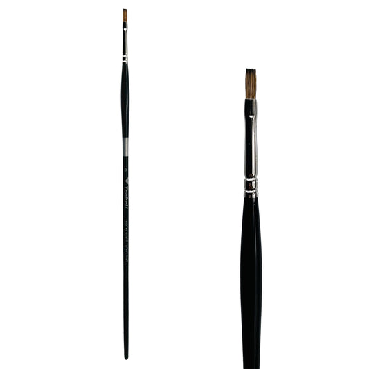 Trekell Legion Synthetic Mongoose Long Handle Artist Brush, size #0 Long Flat, designed for oil and acrylic painting.