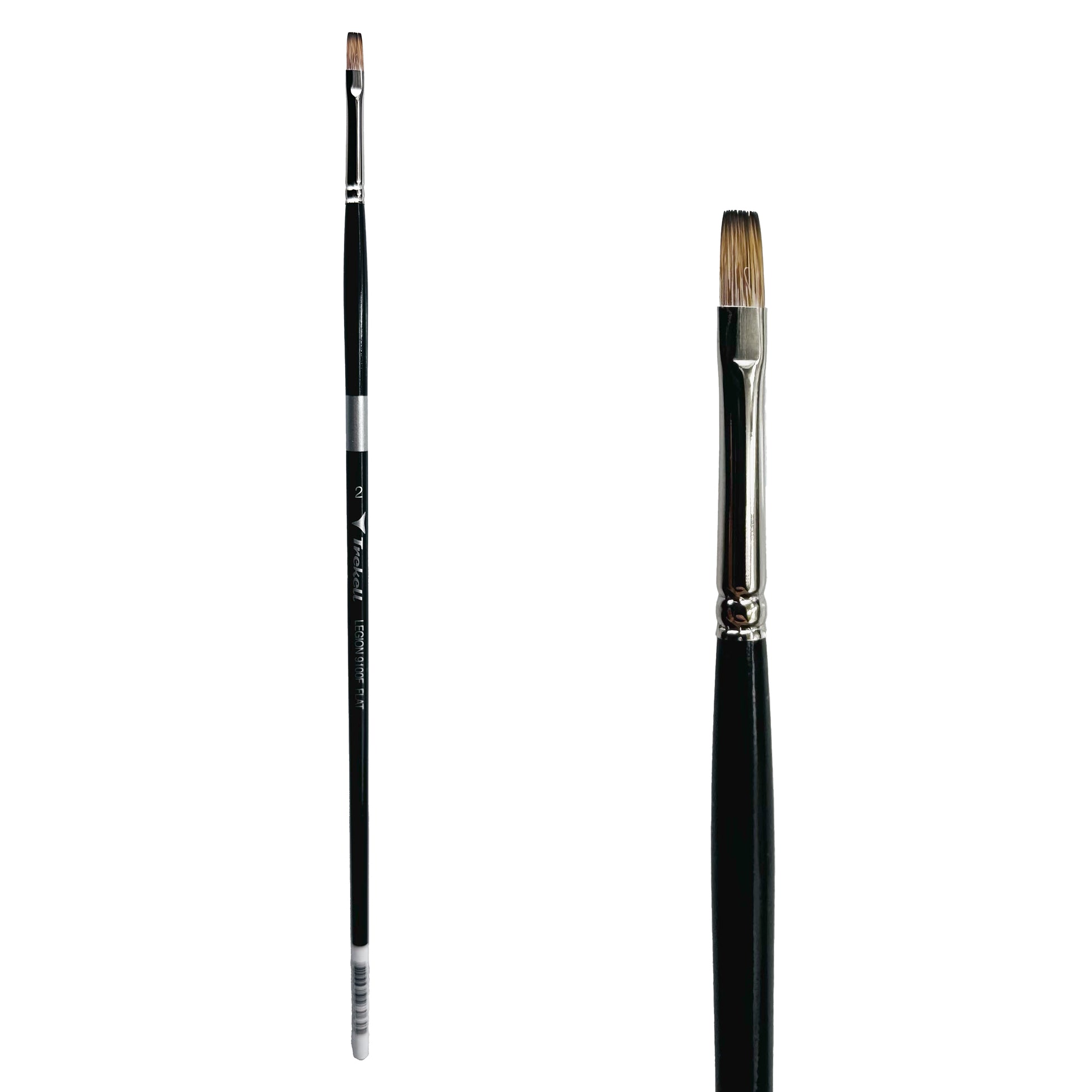 Trekell Legion Synthetic Mongoose Long Handle Artist Brush, size #2 Flat, designed for oil and acrylic painting.