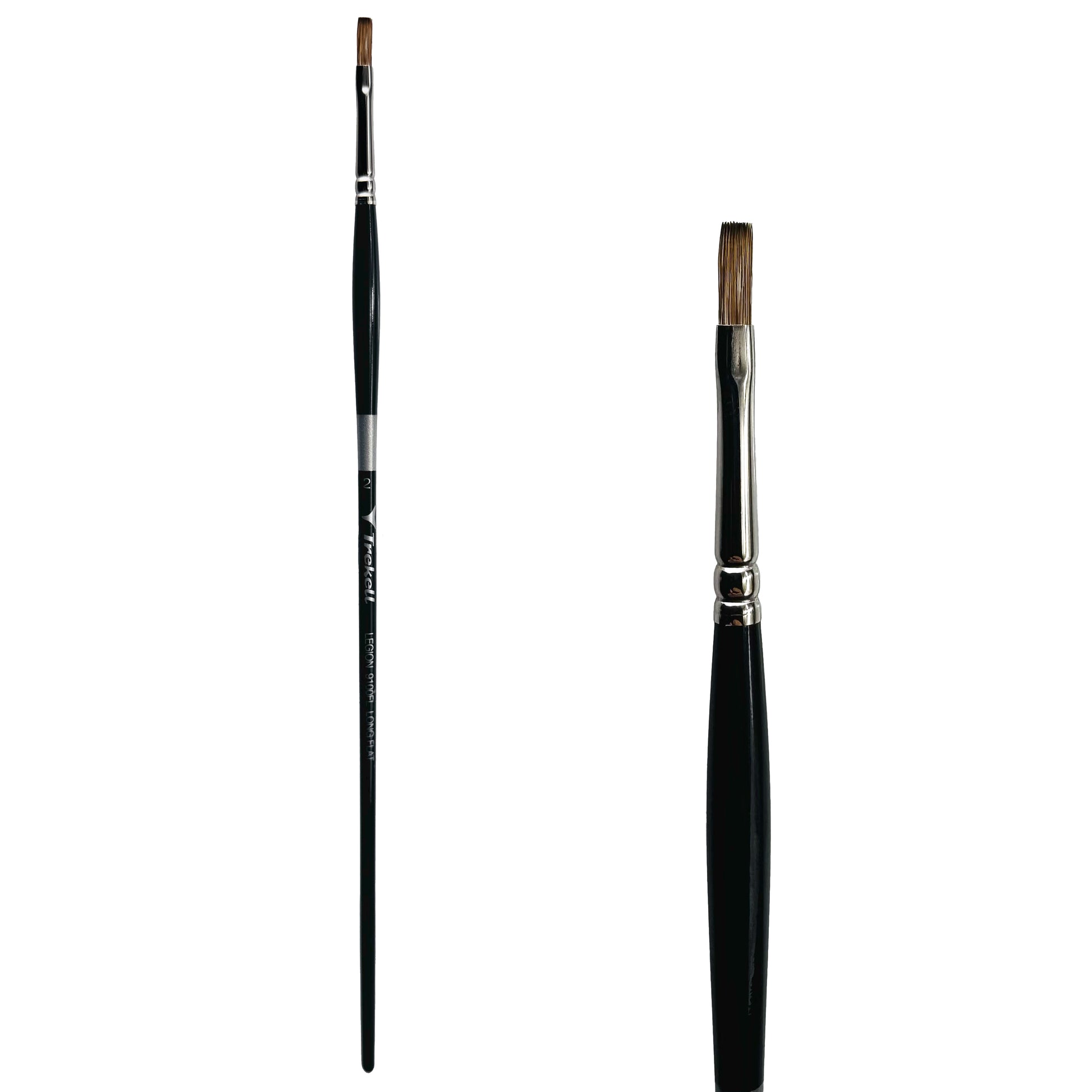 Trekell Legion Synthetic Mongoose Long Handle Artist Brush, size #2 Long Flat, designed for oil and acrylic painting.