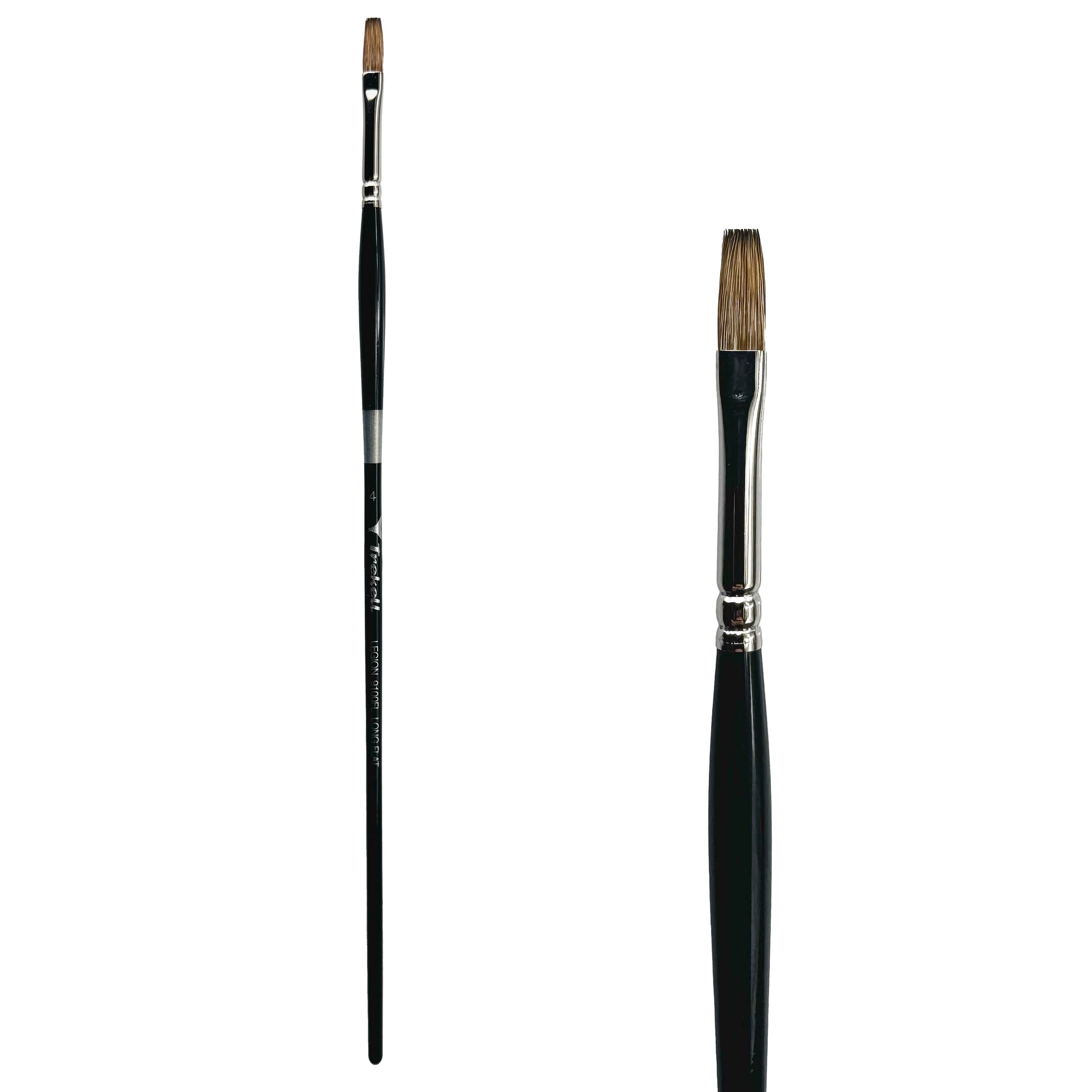 Trekell Legion Synthetic Mongoose Long Handle Artist Brush, size #4 Long Flat, designed for oil and acrylic painting.