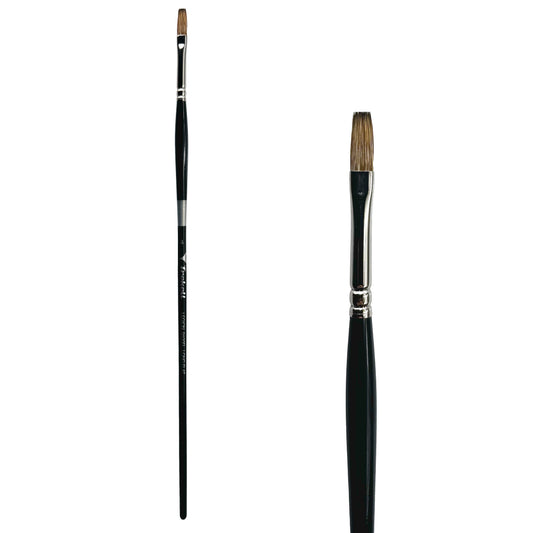 Trekell Legion Synthetic Mongoose Long Handle Artist Brush, size #4 Long Flat, designed for oil and acrylic painting.
