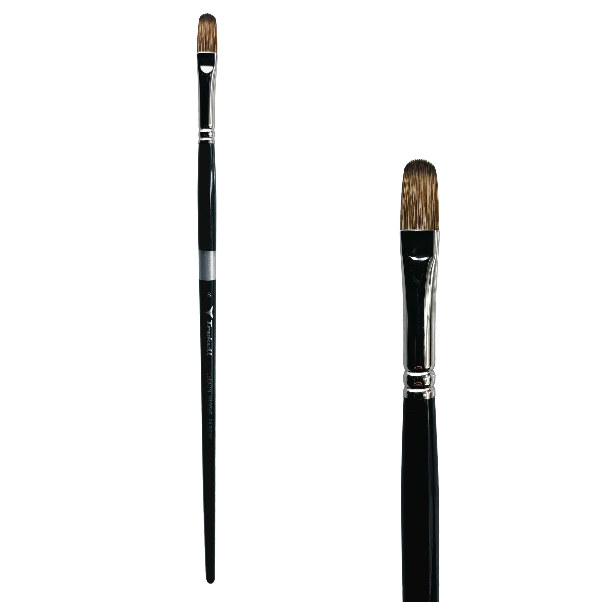 Trekell Legion Synthetic Mongoose Long Handle Artist Brush, size #8 Filbert, designed for oil and acrylic painting.