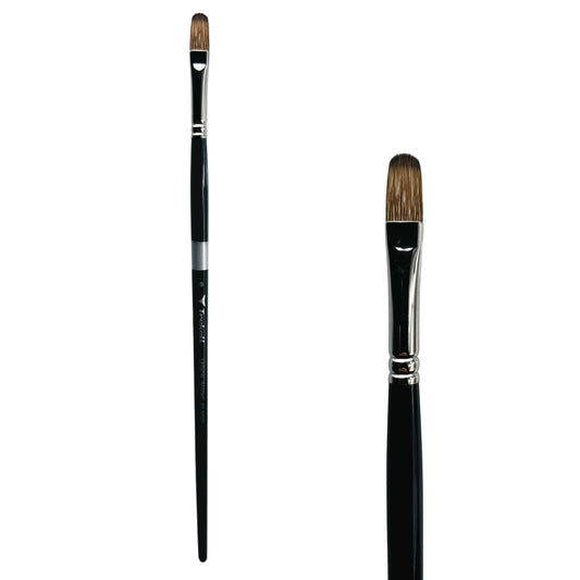 Trekell Legion Synthetic Mongoose Long Handle Artist Brush, size #8 Filbert, designed for oil and acrylic painting.