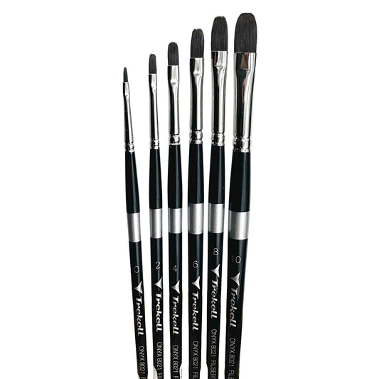 Trekell Onyx Synthetic Squirrel Short Handle Artist Brush, complete set Filbert, works exceptionally well with acrylic, watercolor, and oil paint.