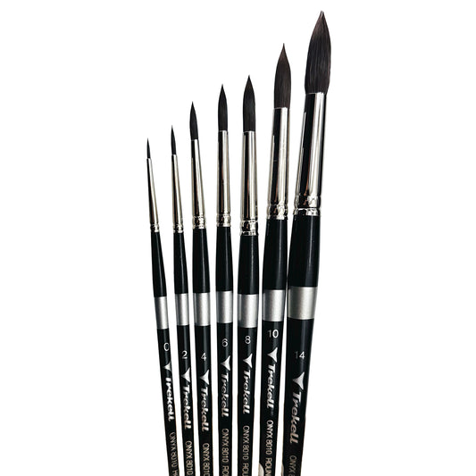 Trekell Onyx Synthetic Squirrel Short Handle Artist Brush, complete set, round, works exceptionally well with acrylic, watercolor, and oil paint.