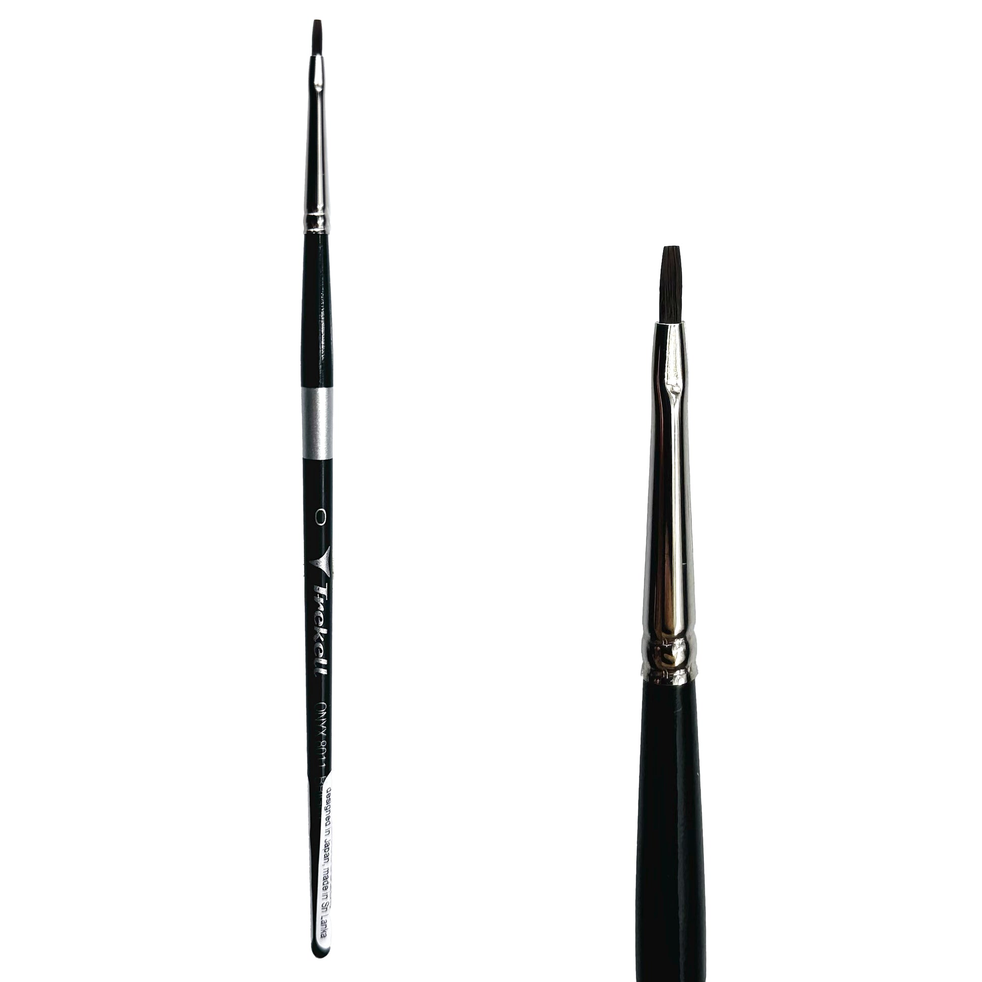 Trekell Onyx Synthetic Squirrel Short Handle Artist Brush, size #0 Bright, works exceptionally well with acrylic, watercolor, and oil paint.