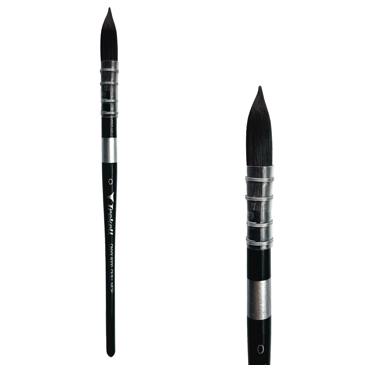 Trekell Onyx Synthetic Squirrel Short Handle Artist Brush, size #0 quill mop, works exceptionally well with acrylic, watercolor, and oil paint.