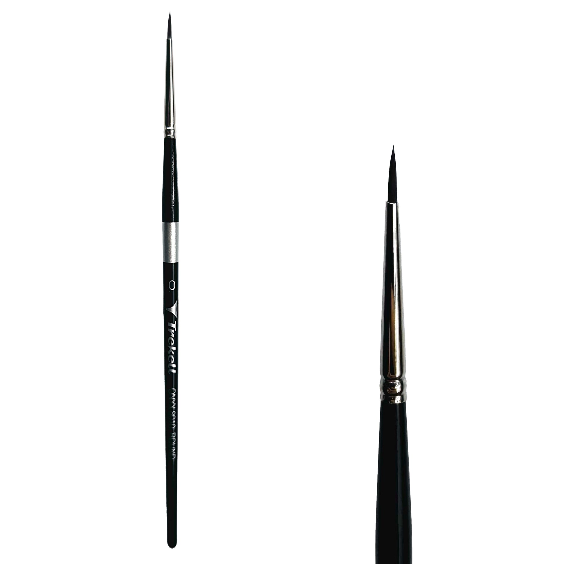 Trekell Onyx Synthetic Squirrel Short Handle Artist Brush, size #0 round, works exceptionally well with acrylic, watercolor, and oil paint.