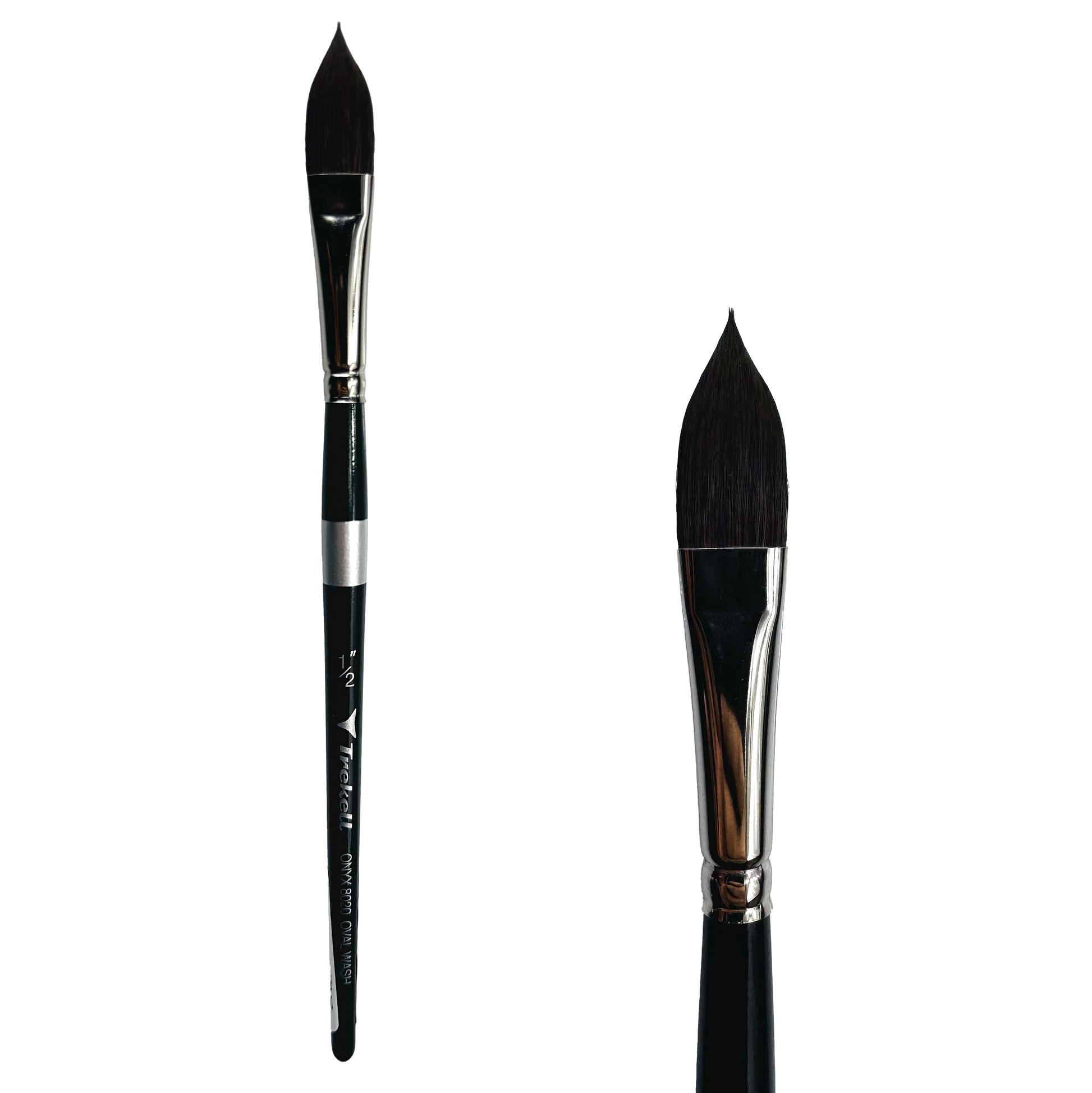 Trekell Onyx Synthetic Squirrel Short Handle Artist Brush, size 1/2" Oval Wash, works exceptionally well with acrylic, watercolor, and oil paint.
