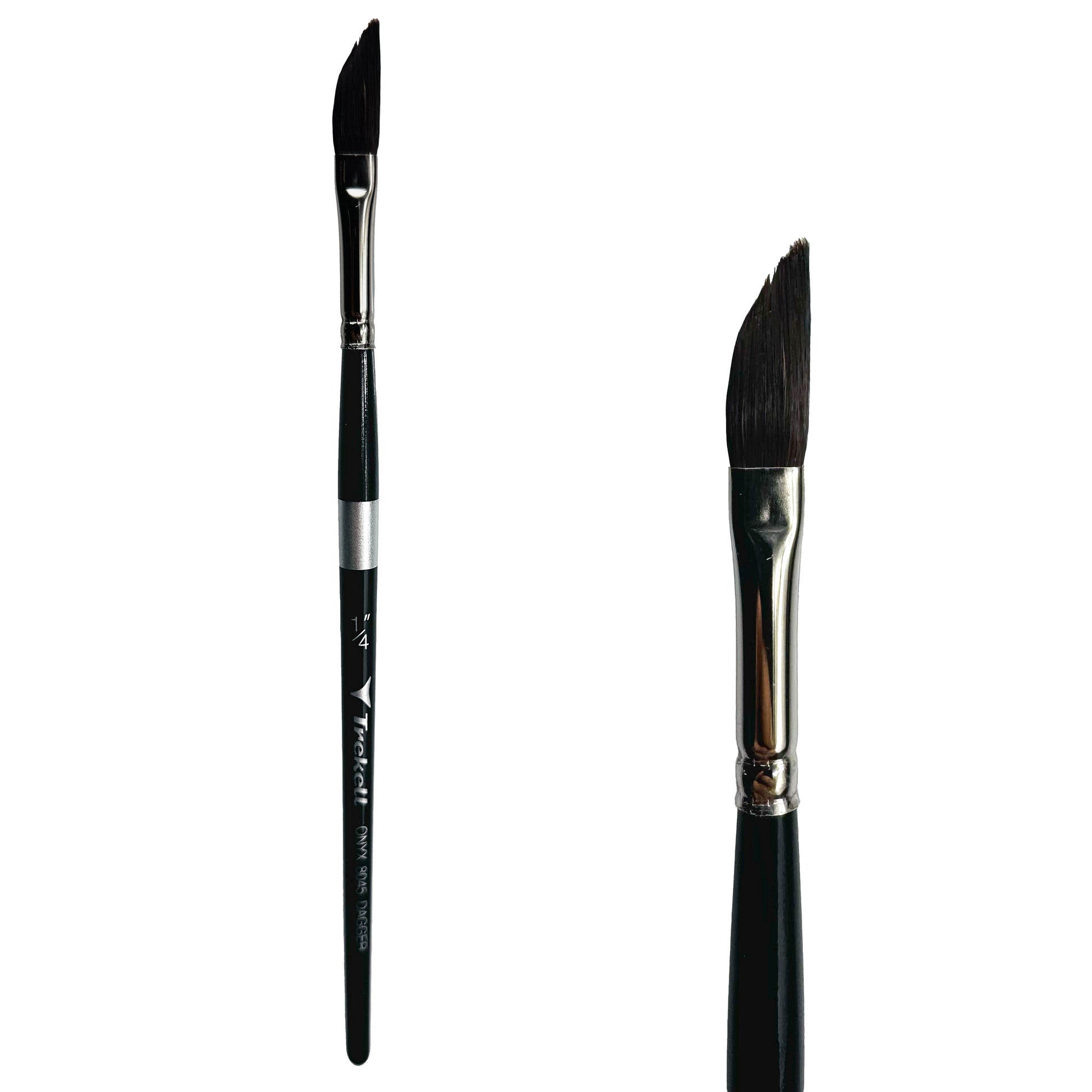 Trekell Onyx Synthetic Squirrel Short Handle Artist Brush, size 1/4" Dagger, works exceptionally well with acrylic, watercolor, and oil paint.