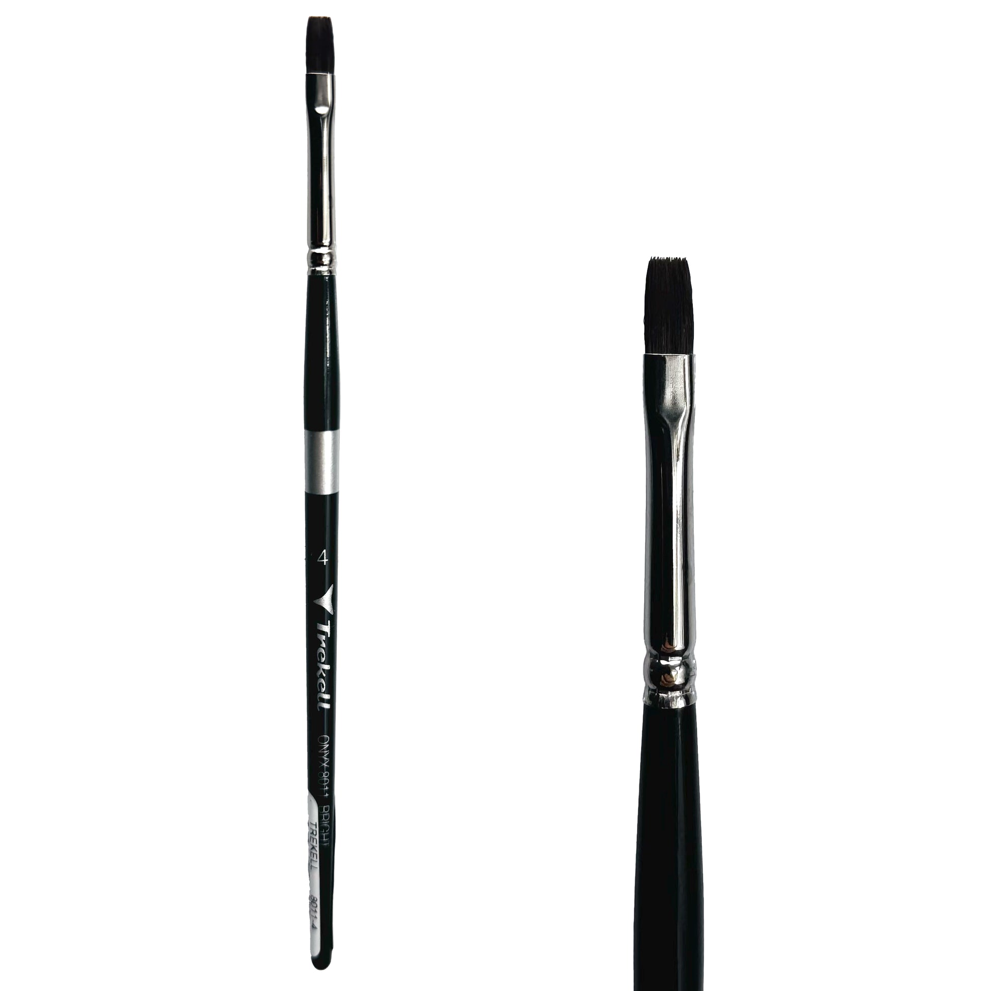 Trekell Onyx Synthetic Squirrel Short Handle Artist Brush, size #4 Bright, works exceptionally well with acrylic, watercolor, and oil paint.