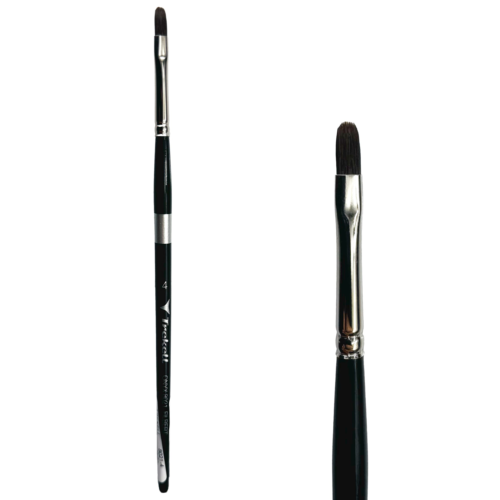 Trekell Onyx Synthetic Squirrel Short Handle Artist Brush, size #4 Filbert, works exceptionally well with acrylic, watercolor, and oil paint.
