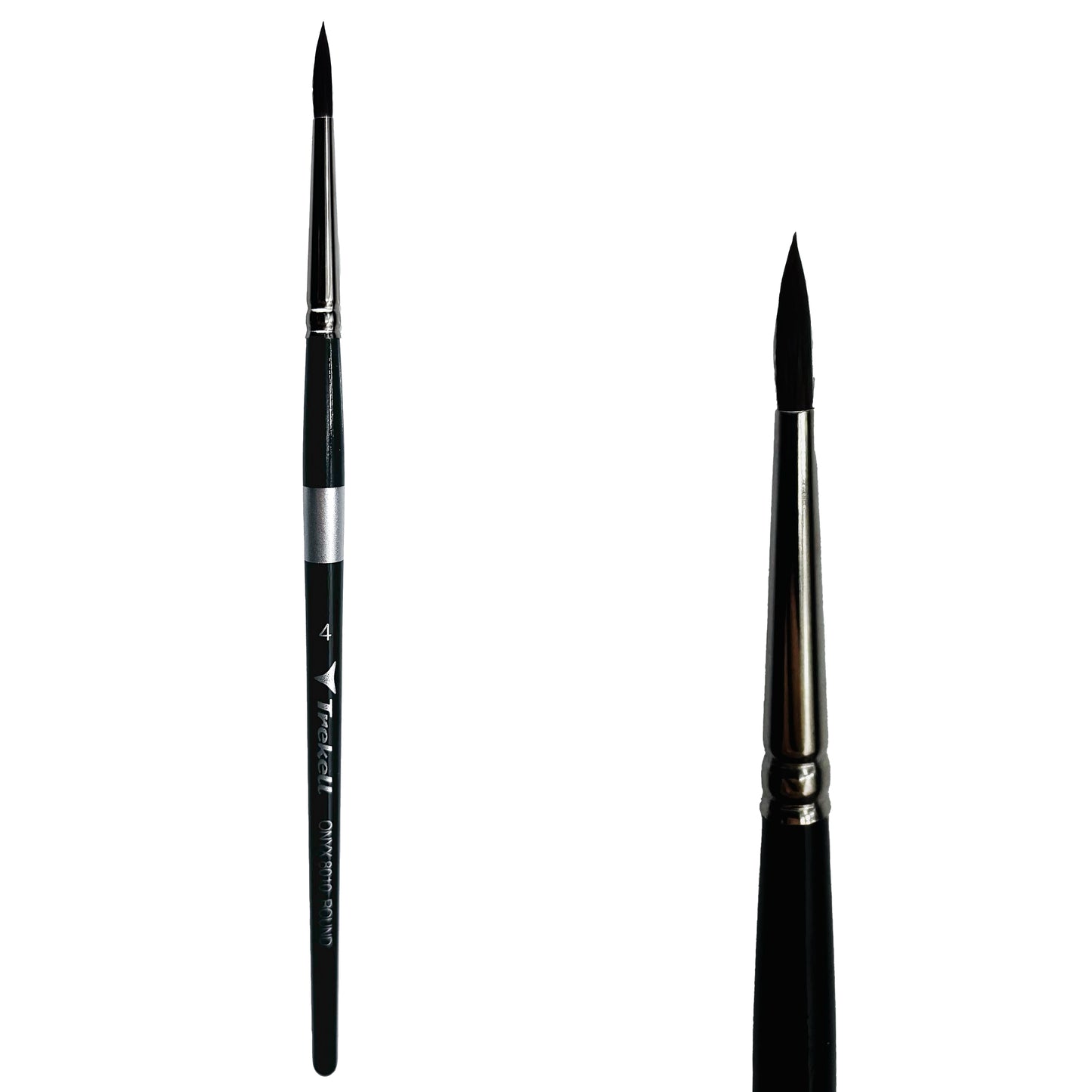 Trekell Onyx Synthetic Squirrel Short Handle Artist Brush, size #4 round, works exceptionally well with acrylic, watercolor, and oil paint.
