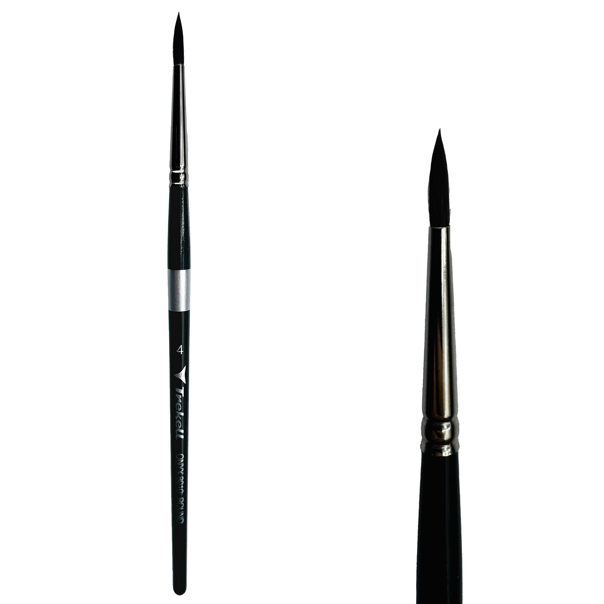 Trekell Onyx Synthetic Squirrel Short Handle Artist Brush, size #4 round, works exceptionally well with acrylic, watercolor, and oil paint.