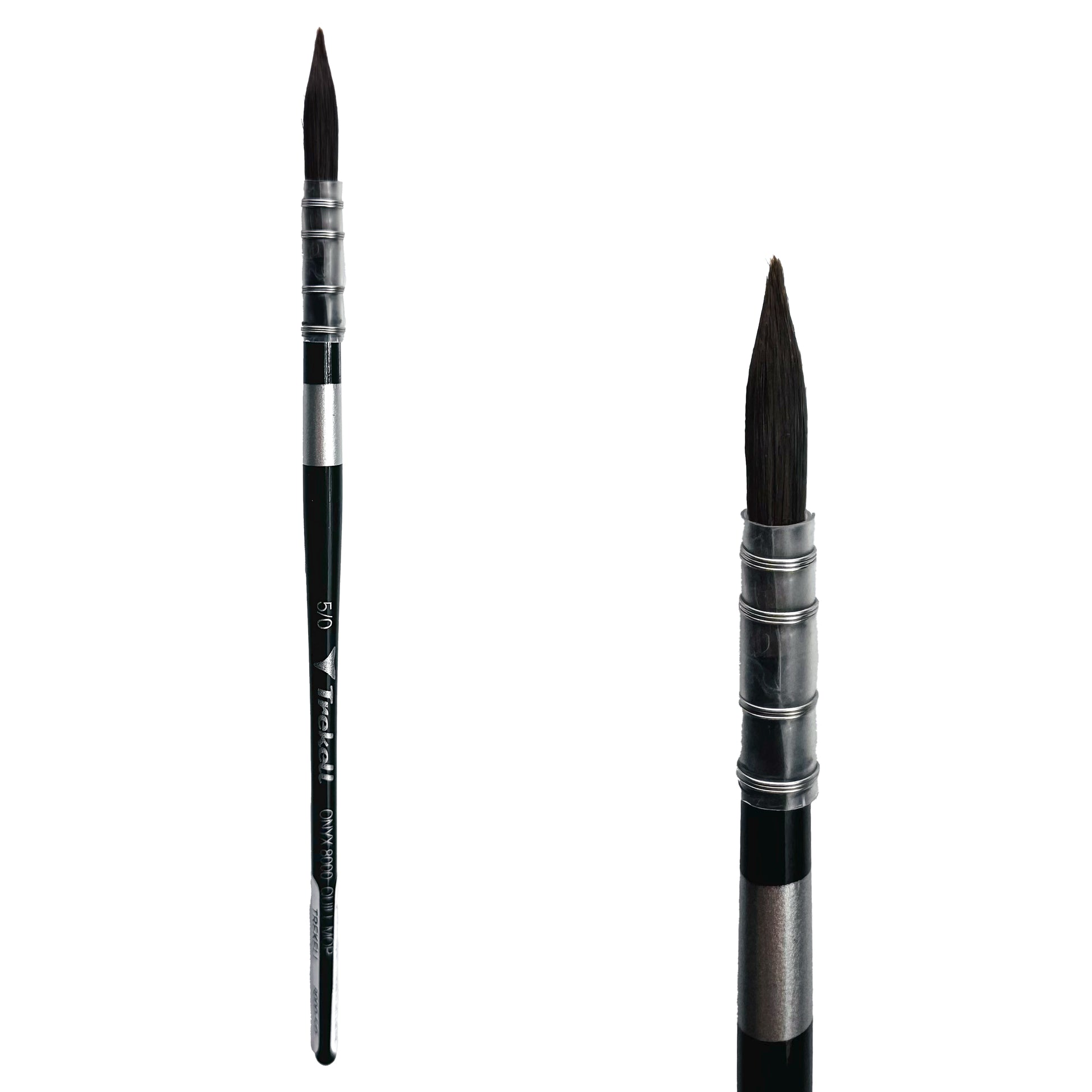 Trekell Onyx Synthetic Squirrel Short Handle Artist Brush, size #5/0 quill mop, works exceptionally well with acrylic, watercolor, and oil paint.