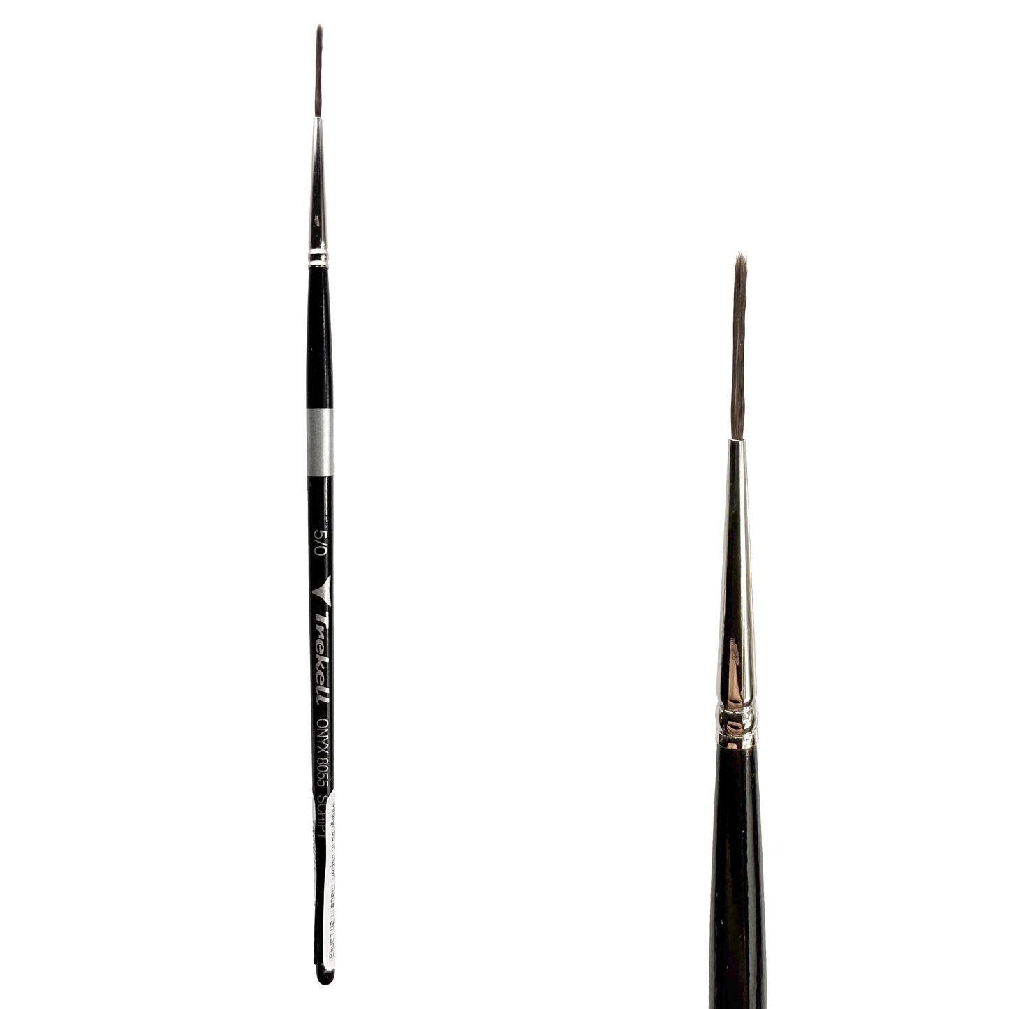 Trekell Onyx Synthetic Squirrel Short Handle Artist Brush, size #5/0 Script, works exceptionally well with acrylic, watercolor, and oil paint.