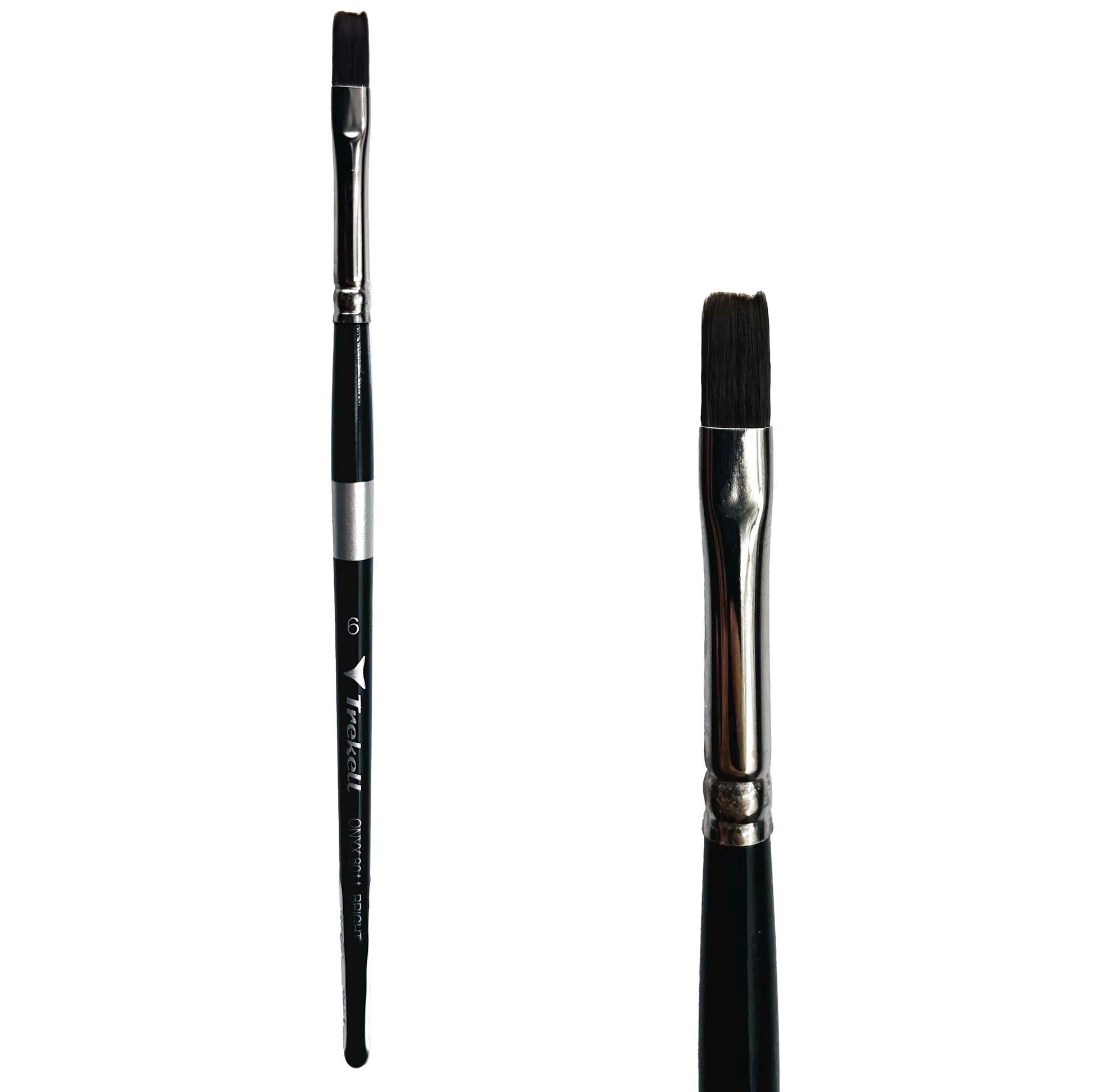 Trekell Onyx Synthetic Squirrel Short Handle Artist Brush, size #6 Bright, works exceptionally well with acrylic, watercolor, and oil paint.