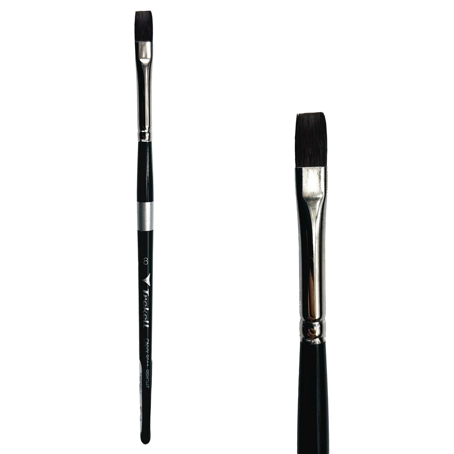 Trekell Onyx Synthetic Squirrel Short Handle Artist Brush, size #8 Bright, works exceptionally well with acrylic, watercolor, and oil paint.