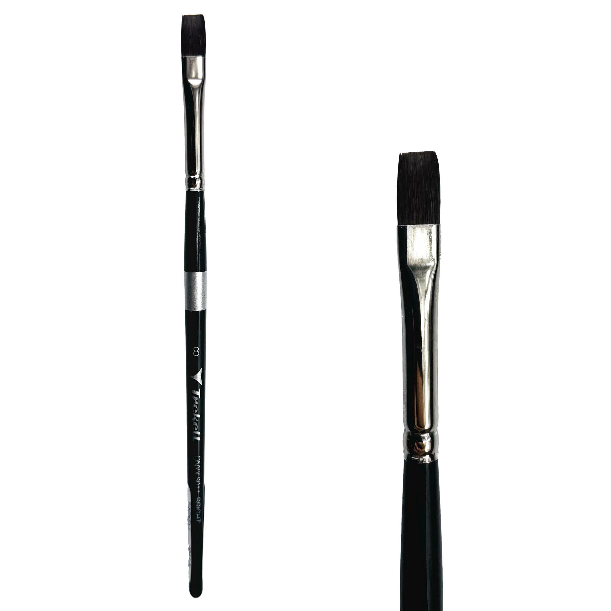 Trekell Onyx Synthetic Squirrel Short Handle Artist Brush, size #8 Bright, works exceptionally well with acrylic, watercolor, and oil paint.