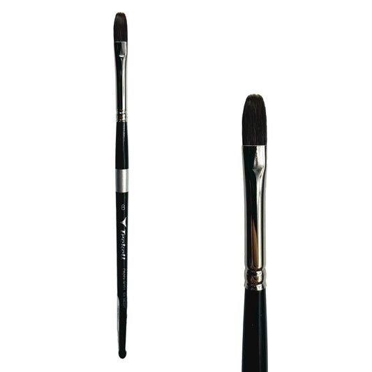 Trekell Onyx Synthetic Squirrel Short Handle Artist Brush, size #8 Filbert, works exceptionally well with acrylic, watercolor, and oil paint.
