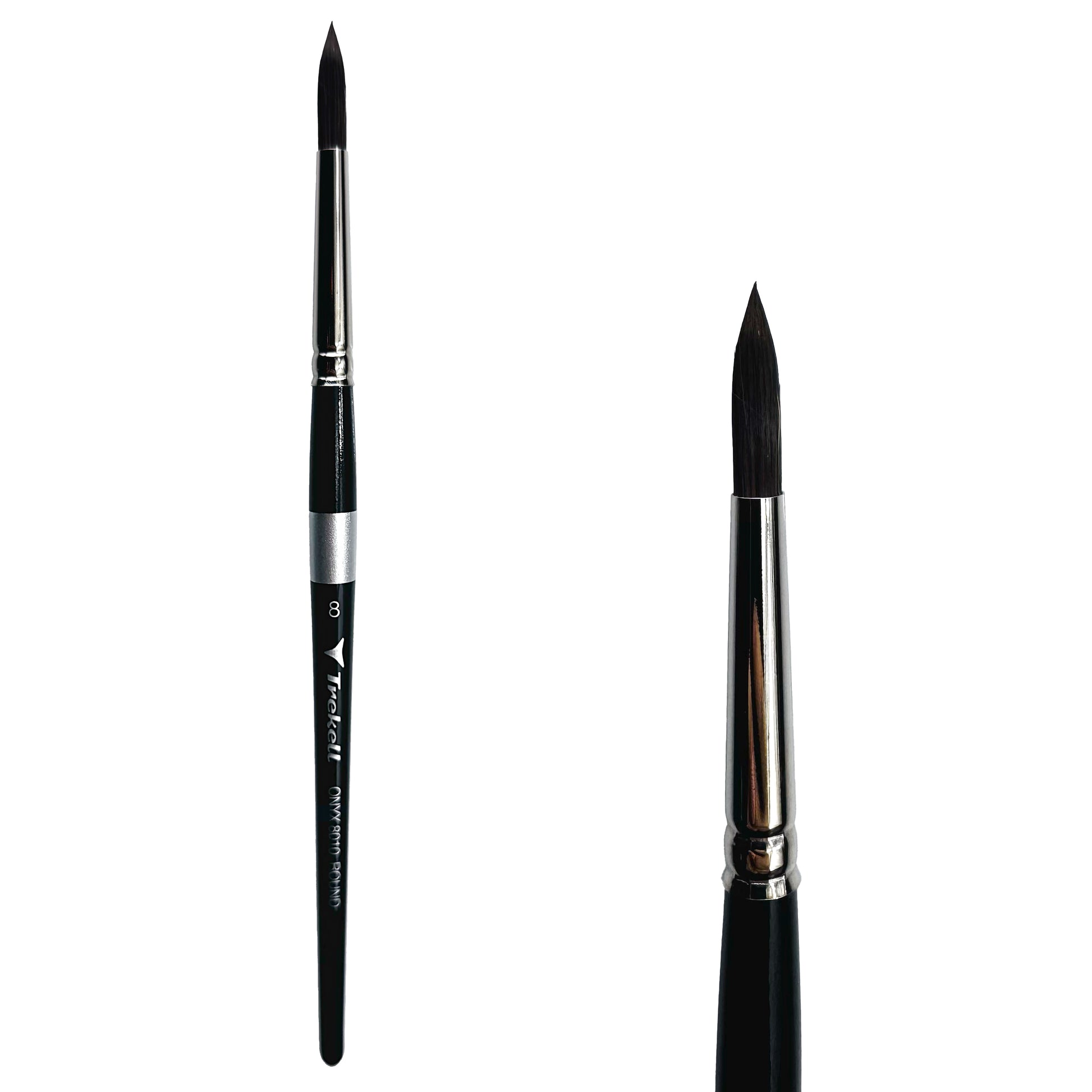 Trekell Onyx Synthetic Squirrel Short Handle Artist Brush, size #8 round, works exceptionally well with acrylic, watercolor, and oil paint.