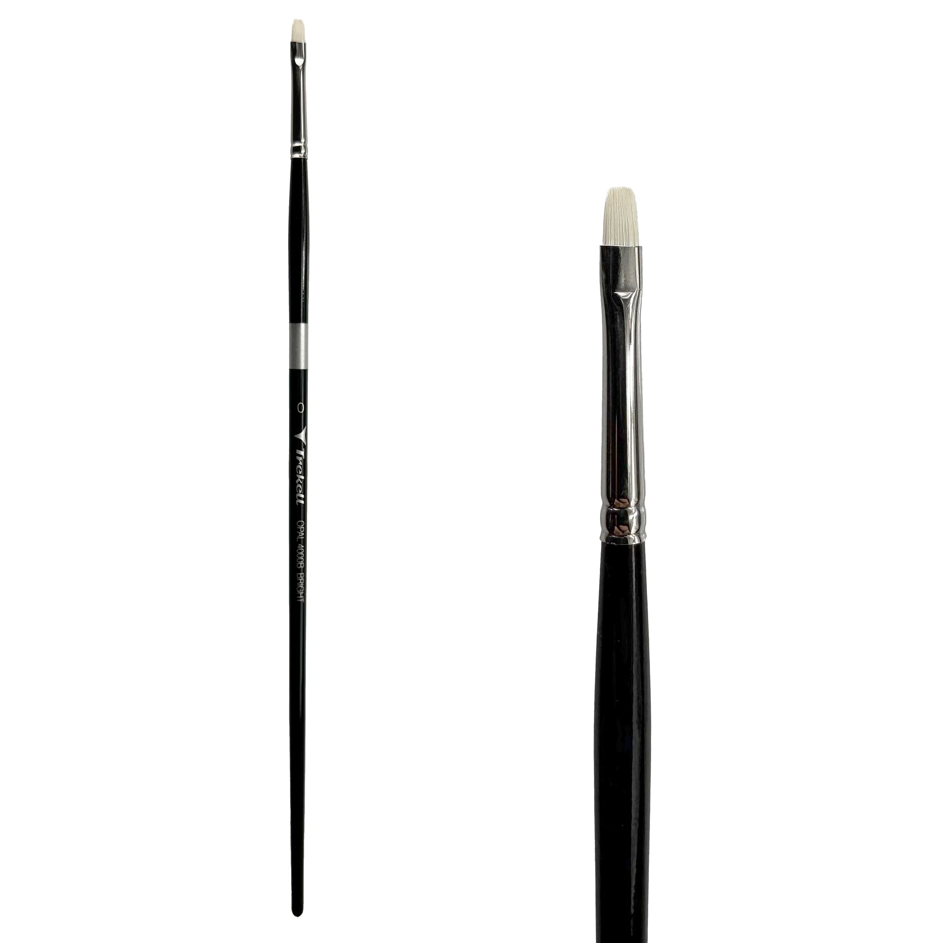 Trekell Opal Synthetic Hog Bristle Long Handle Artist Brush, size #0 Bright, ideal for Watercolor, Oil, and Acrylic Painting