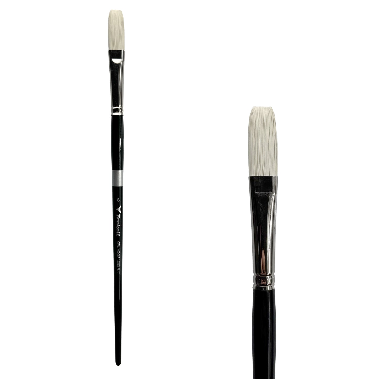 Trekell Opal Synthetic Hog Bristle Long Handle Artist Brush, size #8 Long Flat, ideal for Watercolor, Oil, and Acrylic Painting
