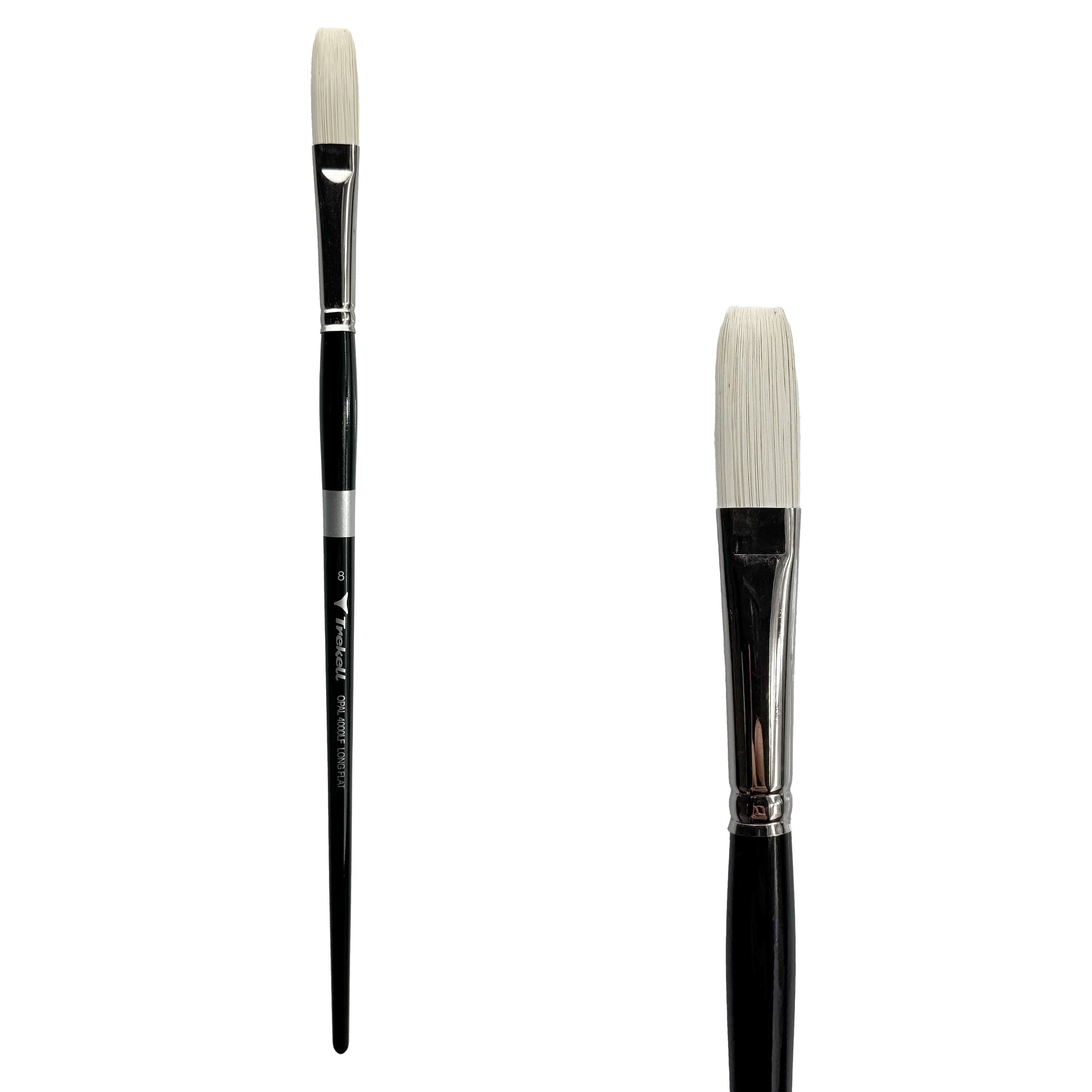 Trekell Opal Synthetic Hog Bristle Long Handle Artist Brush, size #8 Long Flat, ideal for Watercolor, Oil, and Acrylic Painting
