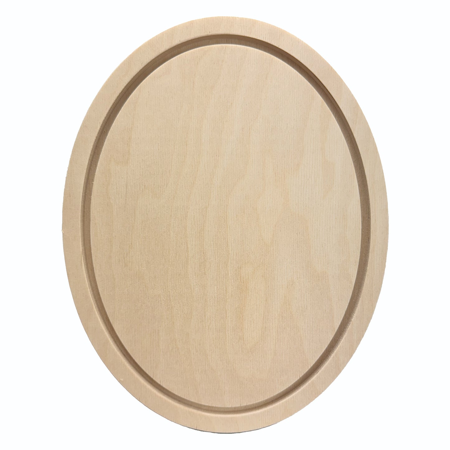Trekell 7.5" x 10" oval floater wood panel made from 1/2" Baltic birch with 1/4" routed gap and 1/2" frame edge, pre-sanded smooth surface with keyhole backing, ready for sealing and priming for multiple painting media.