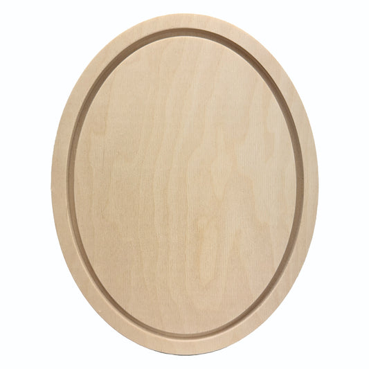 Trekell 7.5" x 10" oval floater wood panel made from 1/2" Baltic birch with 1/4" routed gap and 1/2" frame edge, pre-sanded smooth surface with keyhole backing, ready for sealing and priming for multiple painting media.