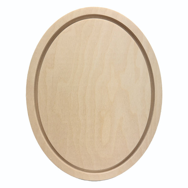 Trekell 7.5" x 10" oval floater wood panel made from 1/2" Baltic birch with 1/4" routed gap and 1/2" frame edge, pre-sanded smooth surface with keyhole backing, ready for sealing and priming for multiple painting media.