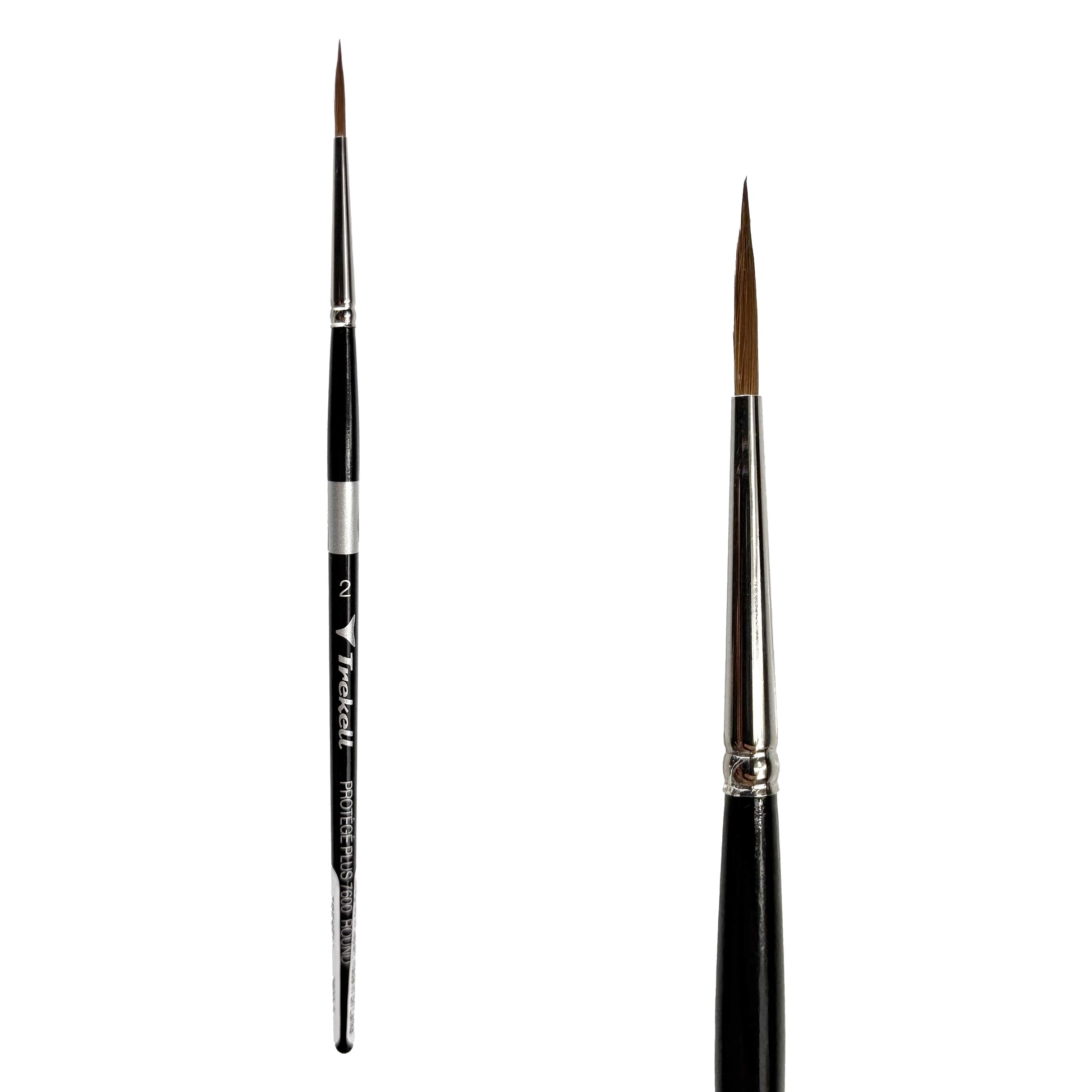 Trekell Protégé Plus Synthetic Kolinsky Short Handle Artist Brush, size #2 Round, works exceptionally well with acrylic, watercolor, and oil paint.