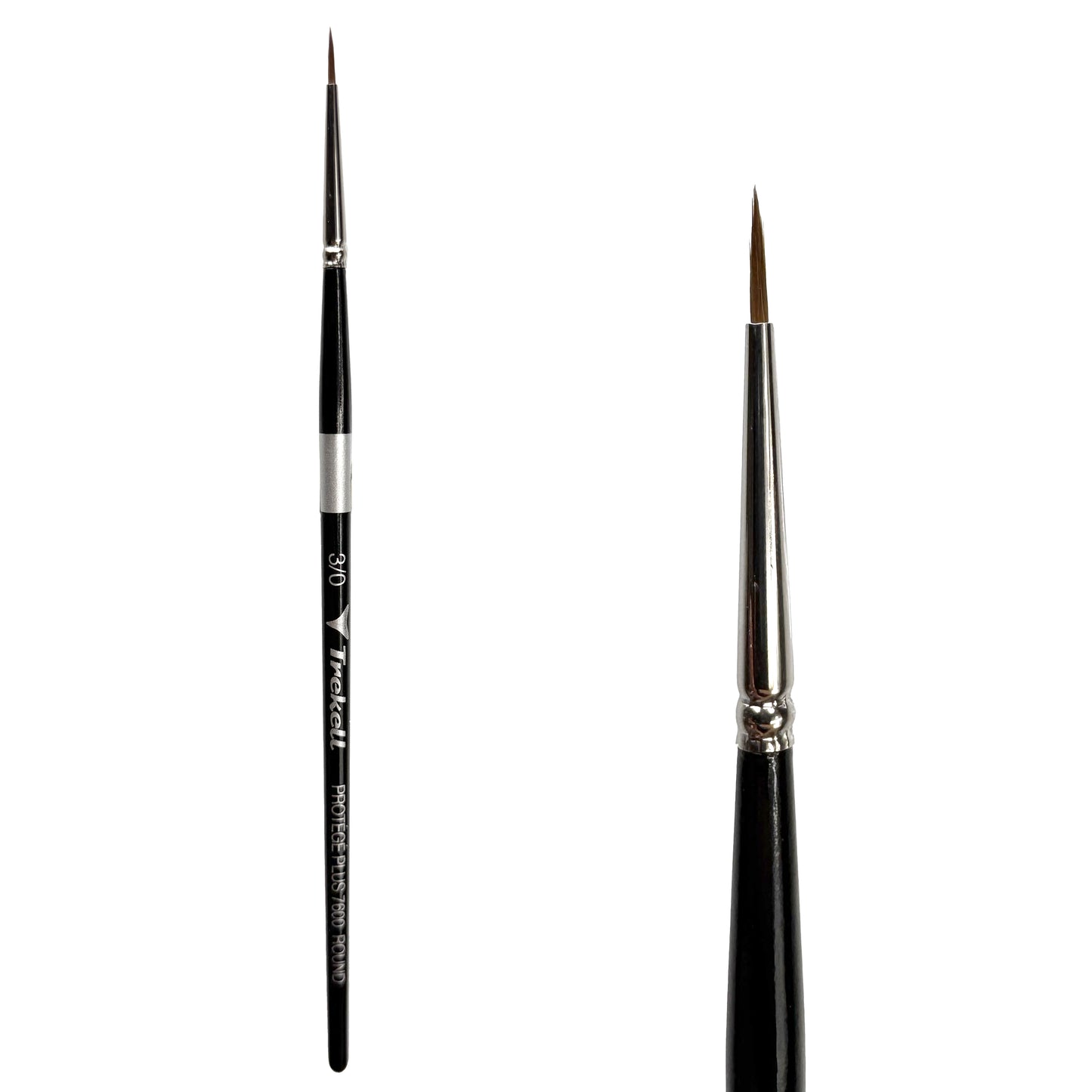 Trekell Protégé Plus Synthetic Kolinsky Short Handle Artist Brush, size #3/0 Round, works exceptionally well with acrylic, watercolor, and oil paint.