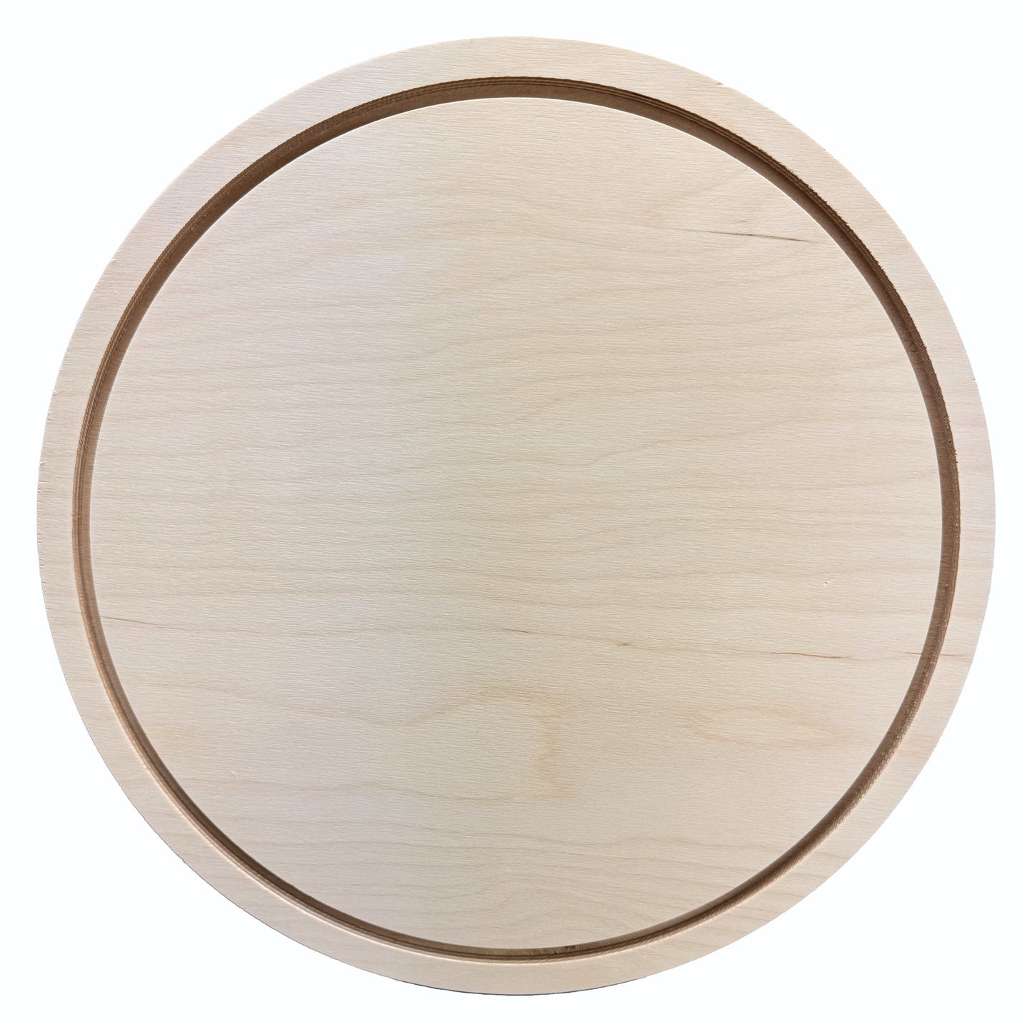 Trekell 12" round floater wood panel made from 1/2" Baltic birch with routed 1/4" gap and 1/2" frame edge, pre-sanded smooth surface with keyhole backing, ready for sealing and priming for multiple painting media.
