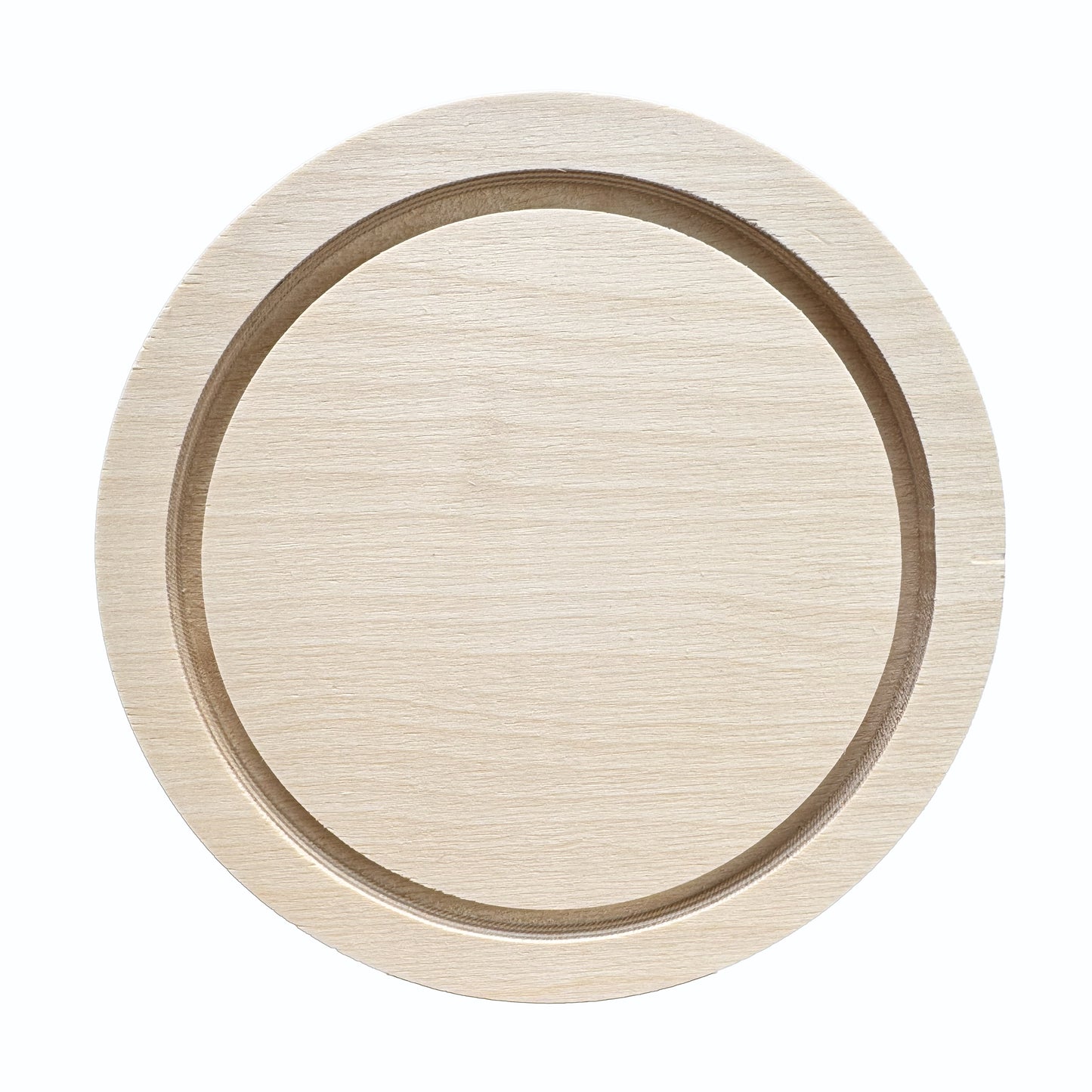 Trekell 5" round floater wood panel made from 1/2" Baltic birch with routed 1/4" gap and 1/2" frame edge, pre-sanded smooth surface with keyhole backing, ready for sealing and priming for multiple painting media.