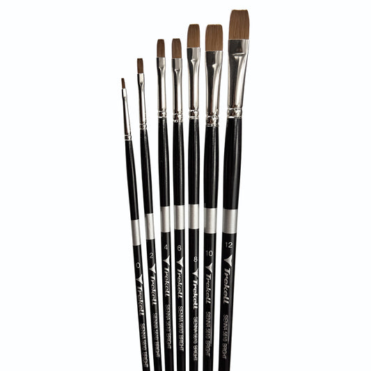 Trekell Sienna Synthetic Red Sable Long Handle Artist Brush, complete set Bright, is high-quality brush features synthetic red sable bristles that mimic natural sable, perfect for oil, watercolor, and acrylic painting.