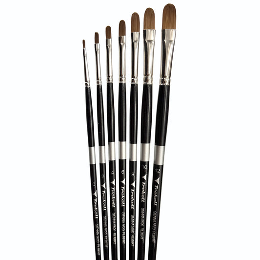 Trekell Sienna Synthetic Red Sable Long Handle Artist Brush, complete set Filbert, is high-quality brush features synthetic red sable bristles that mimic natural sable, perfect for oil, watercolor, and acrylic painting.