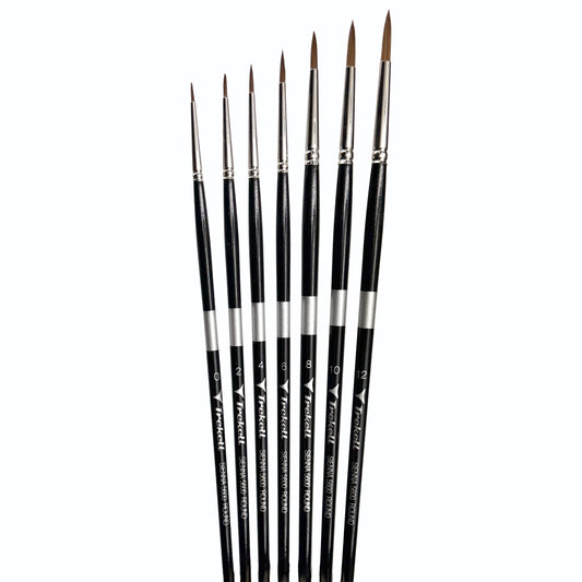 Trekell Sienna Synthetic Red Sable Long Handle Artist Brush, complete set Round, is high-quality brush features synthetic red sable bristles that mimic natural sable, perfect for oil, watercolor, and acrylic painting.