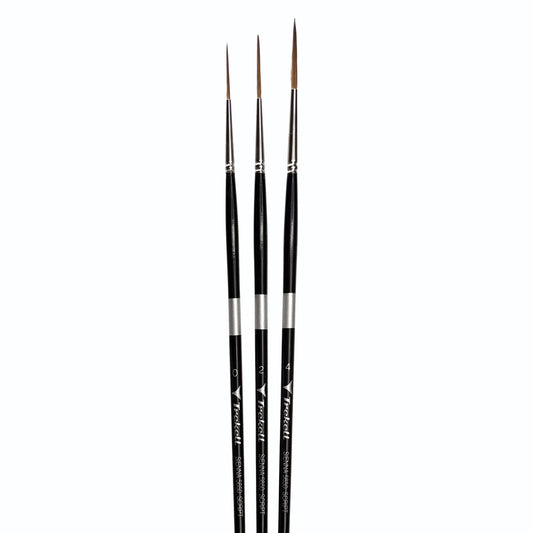 Trekell Sienna Synthetic Red Sable Long Handle Artist Brush, complete set  Script Rigger, is high-quality brush features synthetic red sable bristles that mimic natural sable, perfect for oil, watercolor, and acrylic painting.